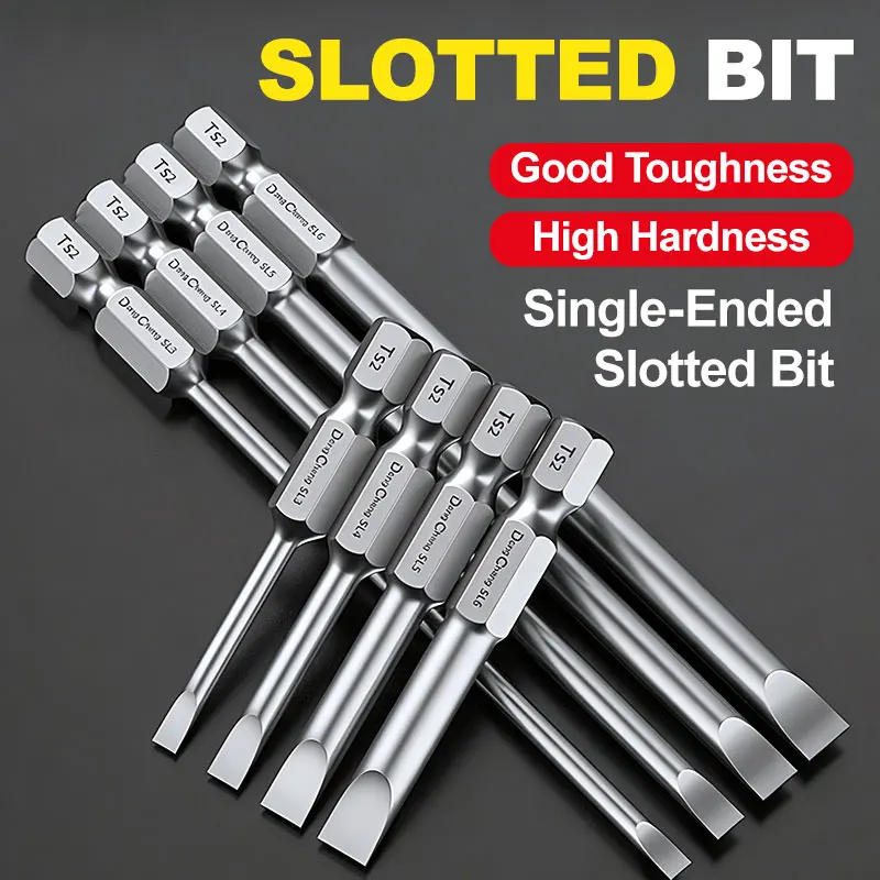 Single Flat Head Recessed Shank Bit S2 Steel Magnetic Anti-Slip 1/4 Hex Shank Impact Driver Accessory For Appliance Maintenance