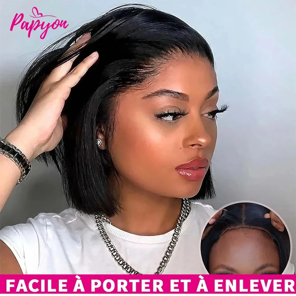 قصيرة بوب الباروكات مستقيم غلويليس شعر مستعار جاهز لارتداء خصلات الشعر المستعار الإنسان قبل قطع 4x4 مطاطا الرباط ترقية لا الغراء الدانتيل شعر مستعار الهواء