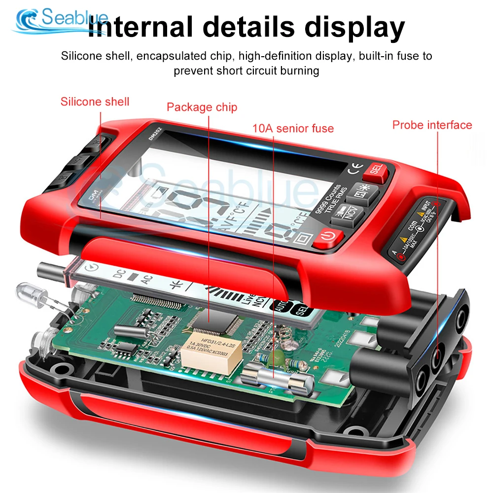 Rechargeable Voltage DM201 Digital Multimeter Color LCD Display 9999 Counts Auto Range Ohmmeter Backlight Cap Ohm Hz Diode