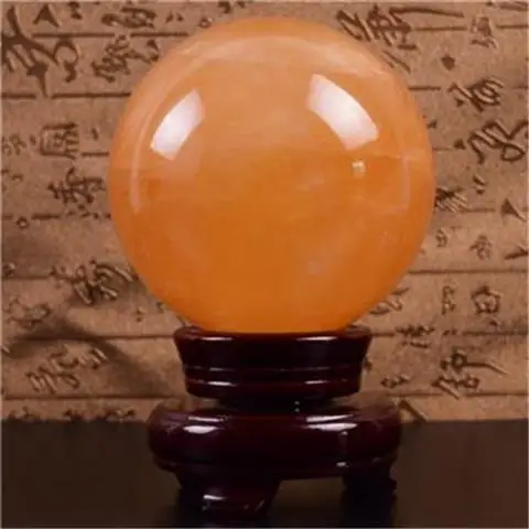 Natural Citrine Calcite Quartz Crystal Sphere Ball Healing Gemston Home Decor+ wood bracke