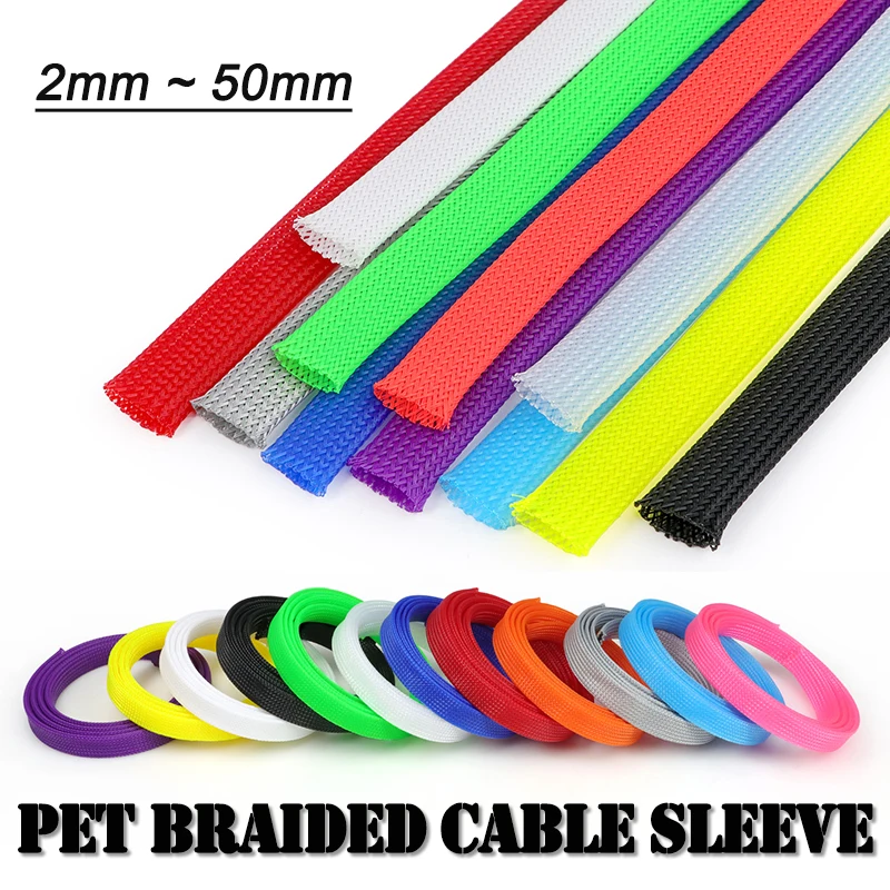Mangueira Trançada Expansível Isolada em PET de 5M, 2mm - 50mm, Tubo de Malha de Nylon de Alta Densidade para Proteção de Cabos