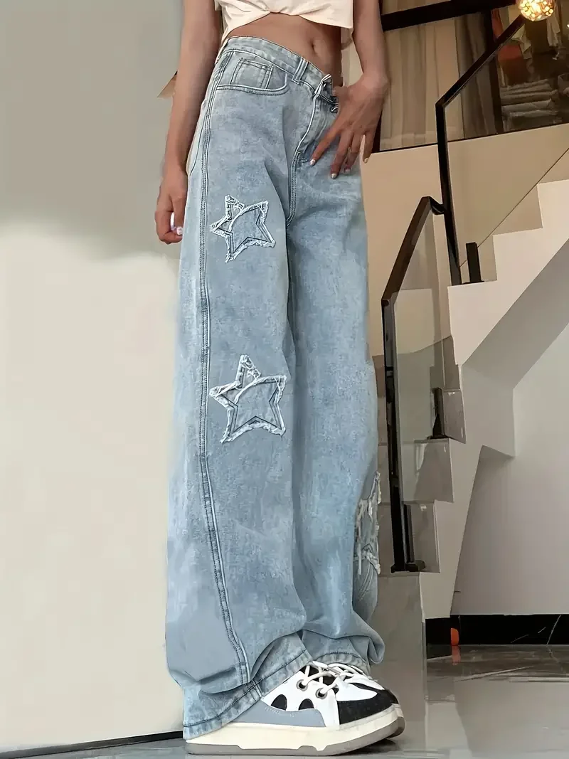 Frauen Hohe Taille Jeans Koreanische Mode 2024 Frühling Herbst Neue Weibliche Vintage Denim Hosen Lose Damen Breite Bein Gerade Hosen