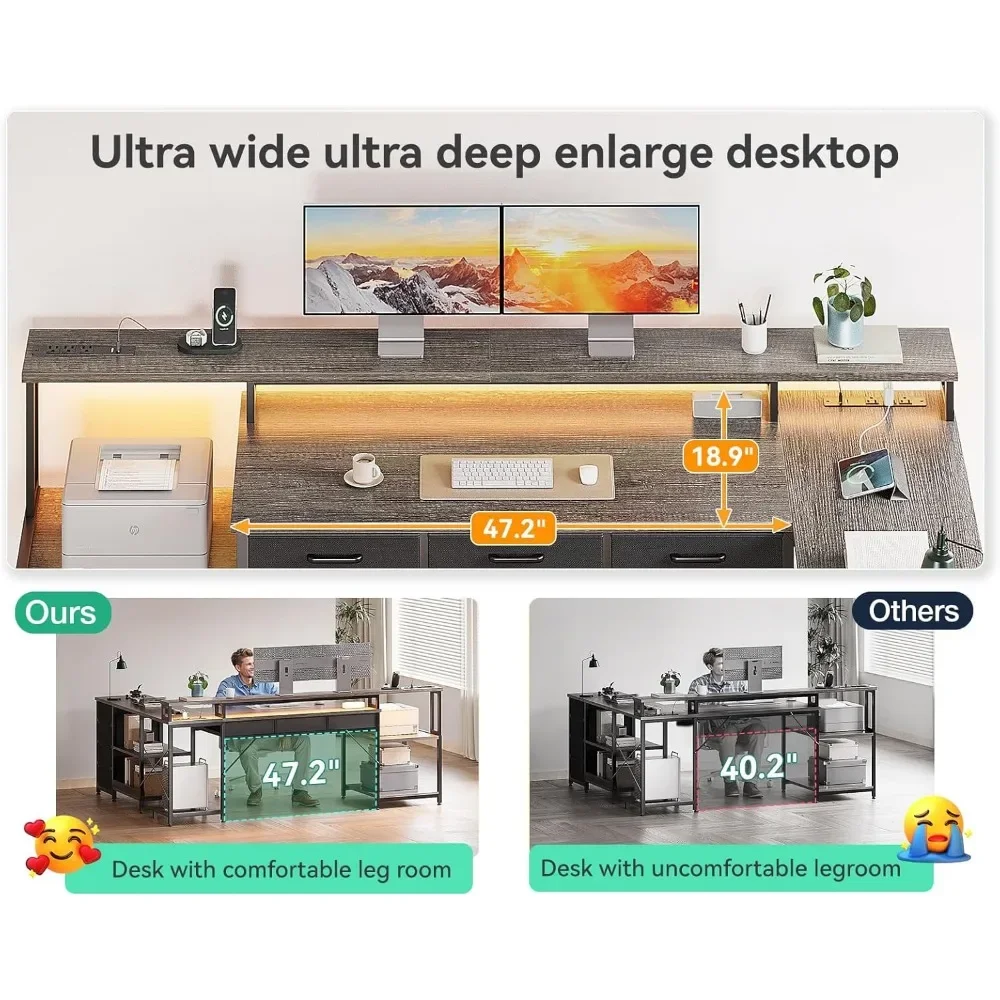 79" L Shaped Desk, L Shaped Computer Desk with 2 Power Outlets & Monitor Shelf, Home Office Desk with Storage Shelves,