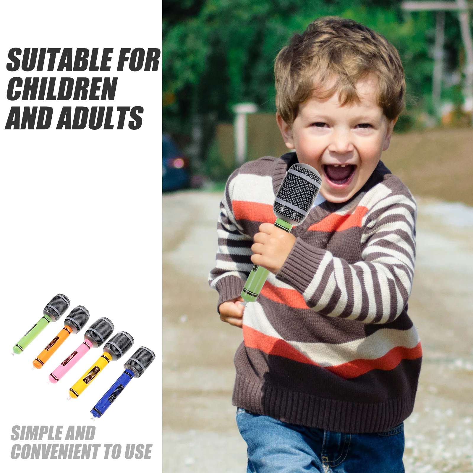 8個入りインフレータブルマイクセット、リアルな膨らませるマイク、パーティー用品、子供用音楽小道具、カラフルで楽しい、まとめ買い、カラフルな偽マイク