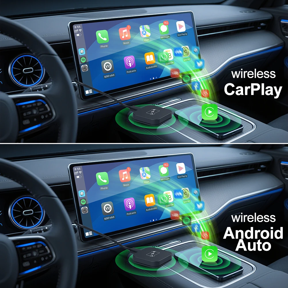 2026 Wireless CarPlay Dongle Android Auto 2 in 1 Wired to Wireless Adapter Plug & Play 5G Low Delay for VW Toyota Nissan Honda