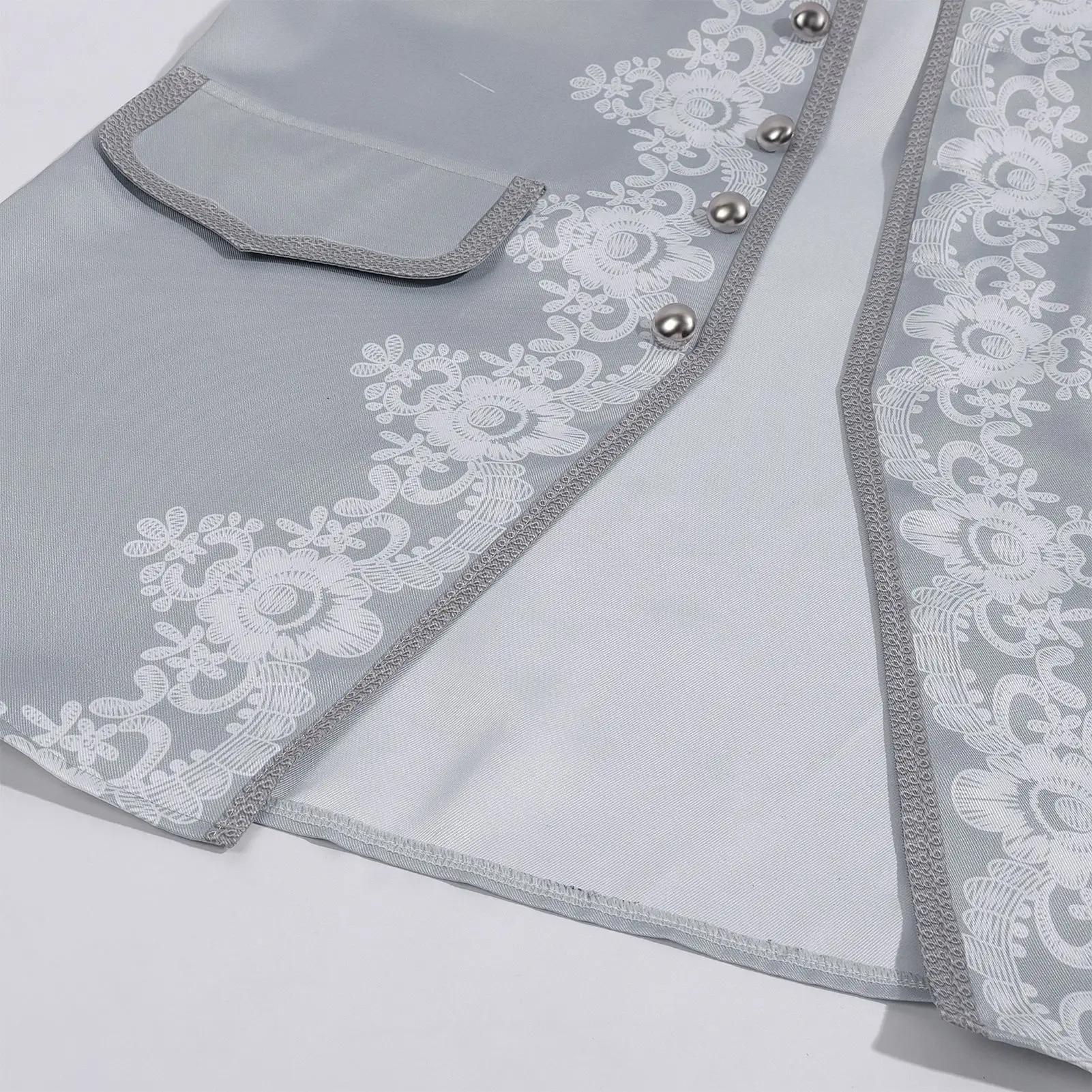 Herren Vintage Viktorianisches Edles Prinzenkostüm Grau-Weißer Jacquard-Stickmantel Mittelalterliches Königliches Cosplay Theater-Party-Faschingskostüm – Detail 13