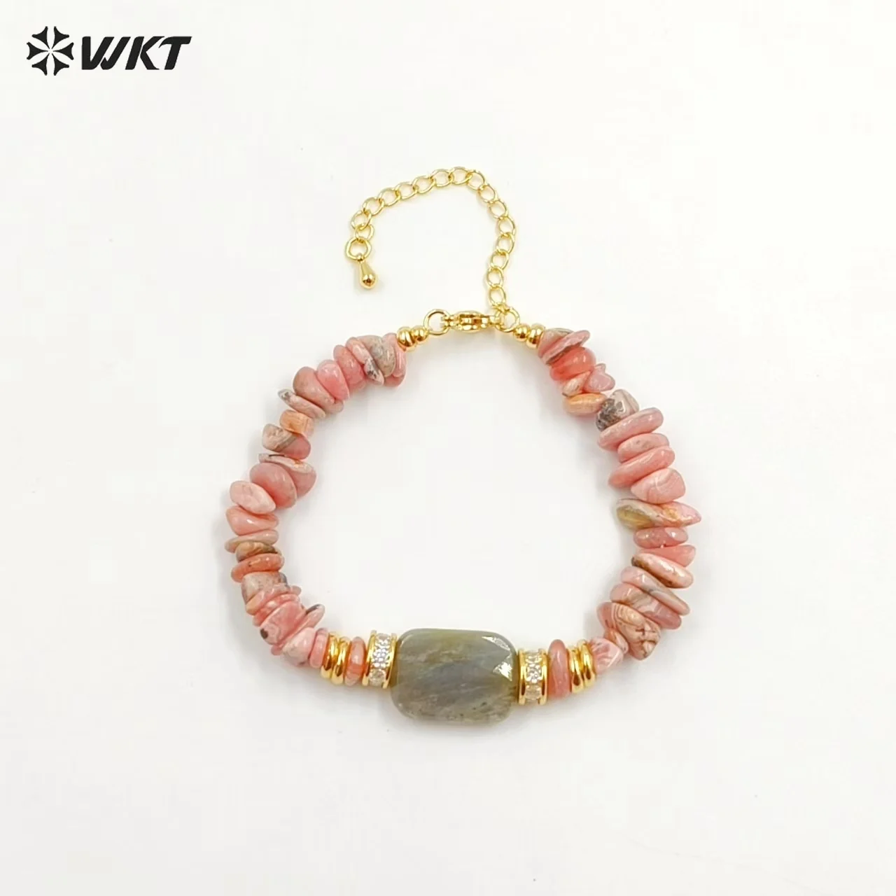 

WT-B692 Оптовый браслет из лабрадорита, розового опала и красного граната с настоящим позолоченным покрытием для женщин, повседневное украшение