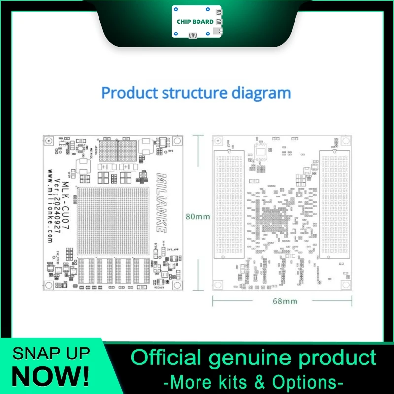 Milinker MLK-CU07-KU15P FPGA Core Board Xilinx UltraScale KU15P, 28-pair GTH transceivers, DDR4 memory.