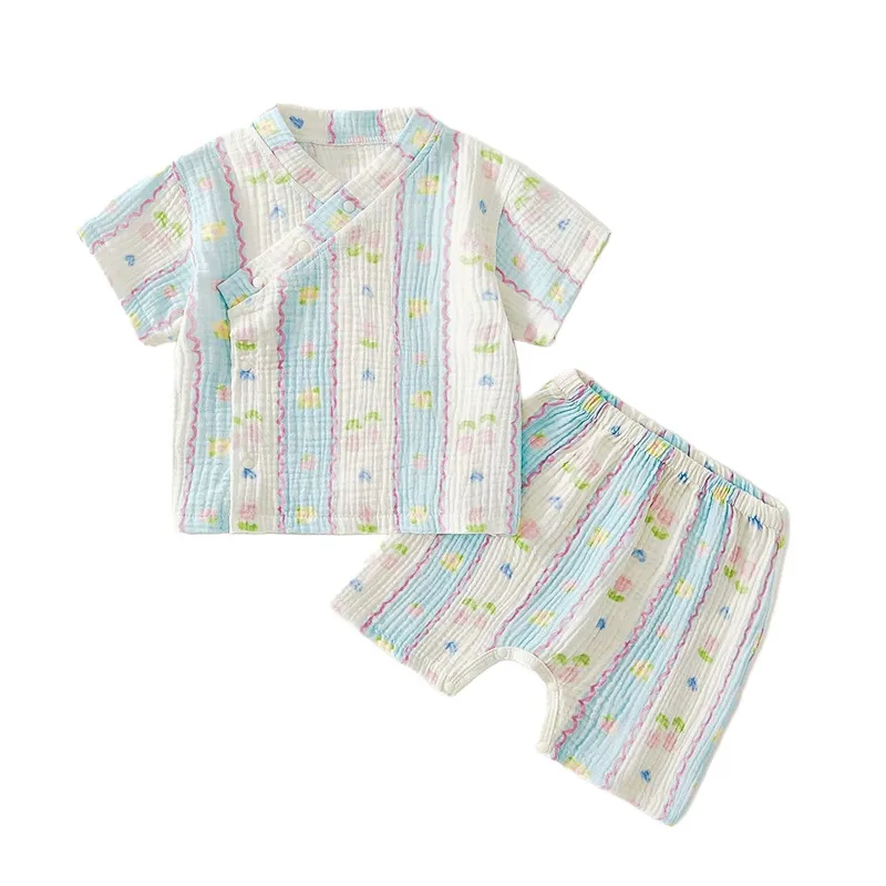 

Baby Boys Girls Summer Outfits Clothes Newborn Muslin Cotton Short Sleeves Shirt Shorts Suits Top+Pants Sets 2pcs 0-18M