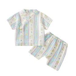 Baby Boys Girls Summer Outfits Clothes Newborn Muslin Cotton Short Sleeves Shirt Shorts Suits Top+Pants Sets 2pcs 0-18M