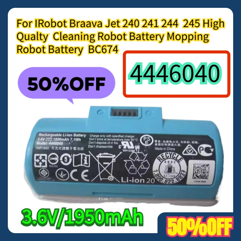 For IRobot Braava Jet 240 241 244  245 High Qualty 3.6V/1950mAh Cleaning Robot Battery Mopping Robot Battery 4446040 BC674