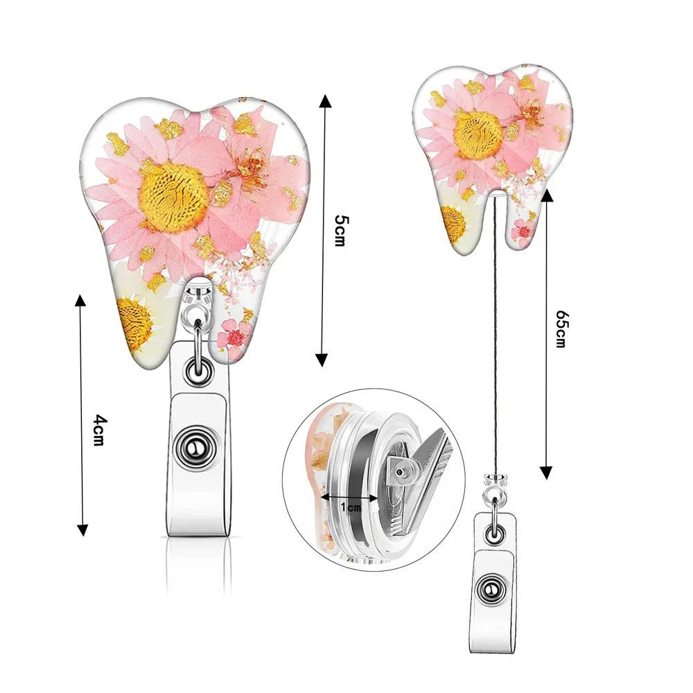 3pcs Dentist Accessories Decoration Tooth Shape Flower Badge Reel Holders Clips Dental Office Clinic Gifts Pediatric Dentistry