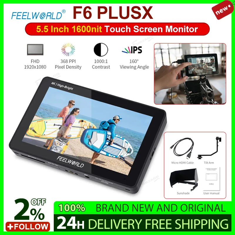 Feelworld F6 PLUSX 5.5 Inch 1600nit Touch Screen Monitor Camera Field  HDMI- In Out 3D LUT IPS Full HD 1920X1080 for DSLR Camera