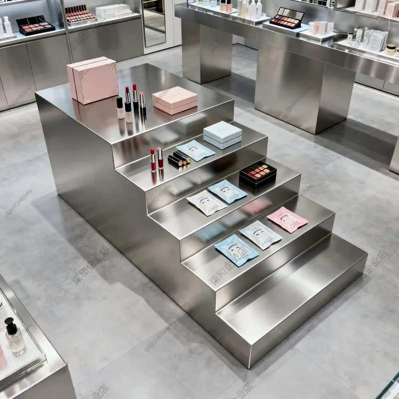 Stainless steel storage table trapezoidal Nakajima display table beauty salon flowing water table