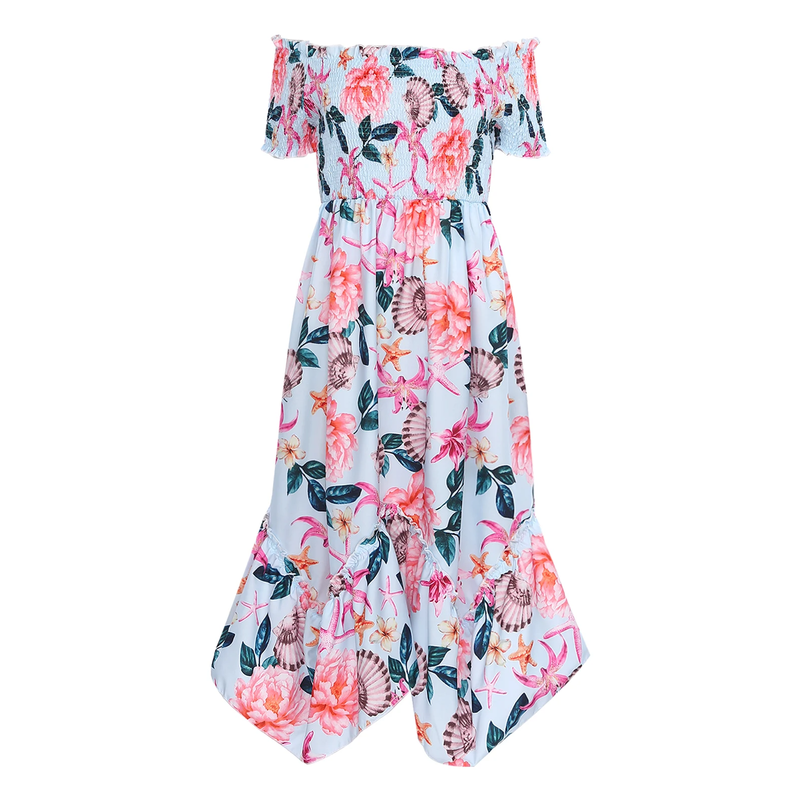 Vestidos florais femininos fora do ombro bainha irregular boho vestido casual praia férias festa vestido de verão feminino roupões de cintura alta