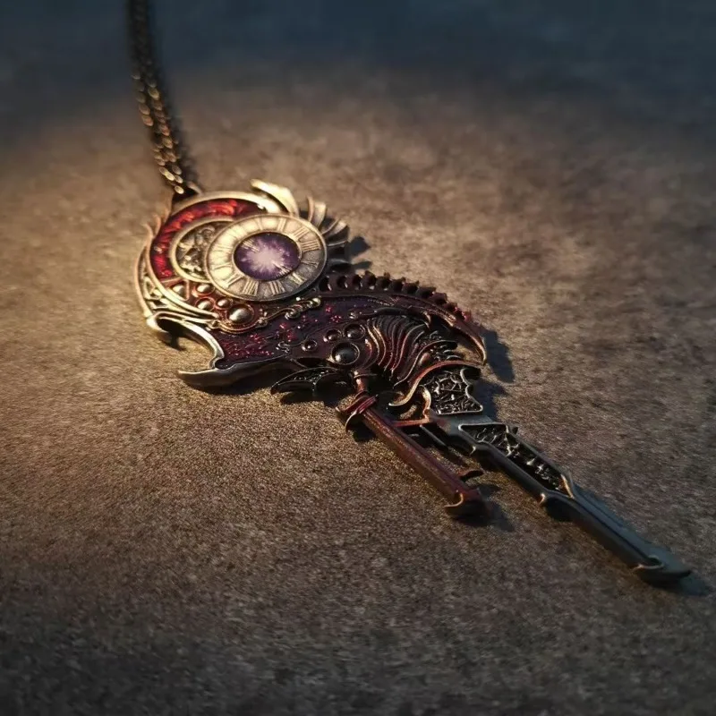 Steampunk Vintage Cthulhu Mythology Silver Key Necklace, Mechanical Vintage Pendant, Handmade Dice Home Decor Gift