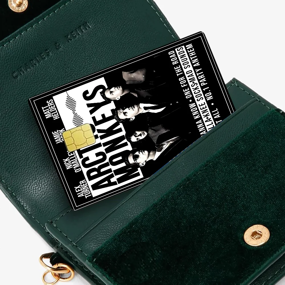 Vintage ártico macacos rock band jogo filme capa adesivo caso para pequeno chip cartão de crédito de débito lado frontal