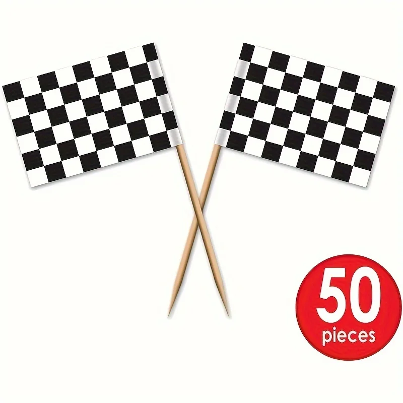 50pcs, Checkered Racing Flag Party Food Topper For Race Car Party toothpick flag Cupcake Topper Cupcake Decor Theme Party