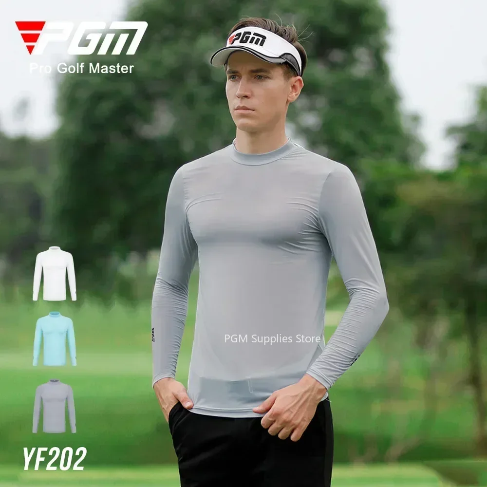 PGM Mens Sun Protection Golf Shirt Underwear Long Sleeve Golf Shirt Cooling Ice Silk T-shirts Anti-UV Soft Golf Apparel For Men