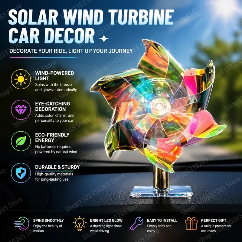 Decorate Your Car with This Solar-Powered Wind Turbine–Spins with the Breeze, Lights Up, Adds Color and Charm to Your Dashboard