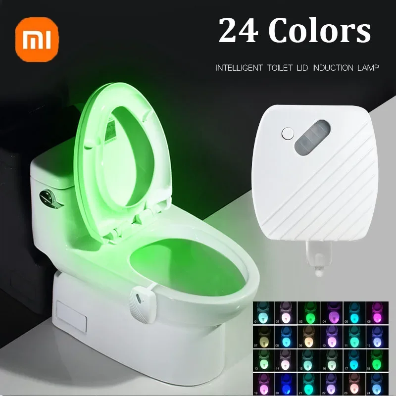 Xiaomi-toilettenschüssel mit Hintergrundbeleuchtung, Bewegungsmelder, WC-Sitz, Nachtlicht, 24 Farben, wasserdichte Hintergrundbeleuchtung, Batterie