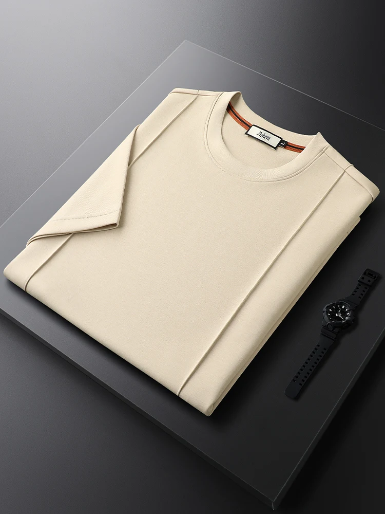 

Легкая и гладкая мужская футболка с круглым вырезом, дышащая, приталенная, устойчивая к сминанию, быстросохнущая, модная летняя модель.