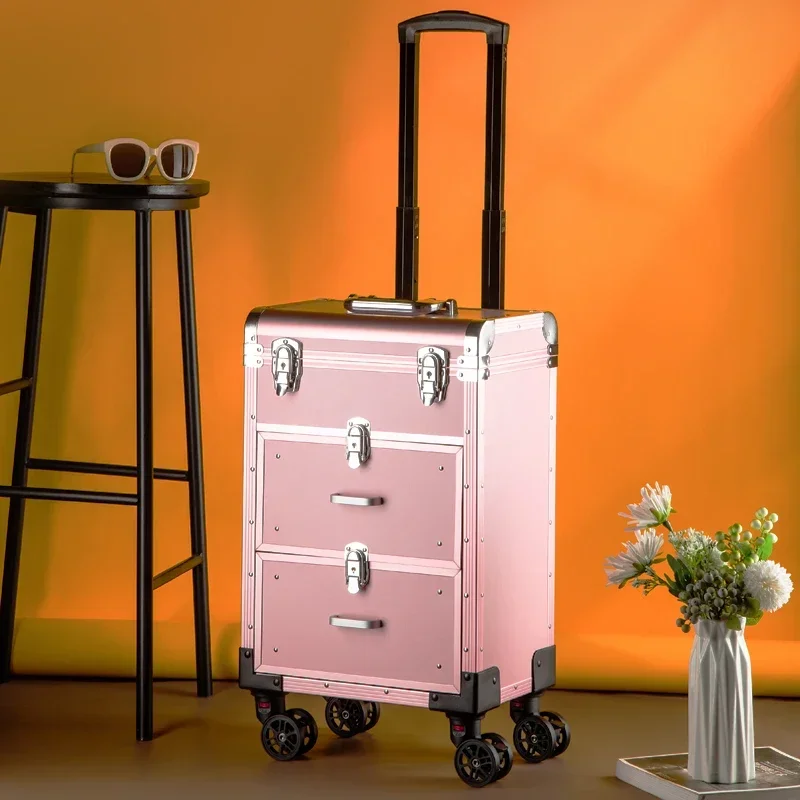 Professioneller Trolley-Make-up-Koffer mit großer Kapazität, tragbares kosmetisches Rollgepäck, Nagelkunst, Tattoo, Schönheit, Reisekoffer