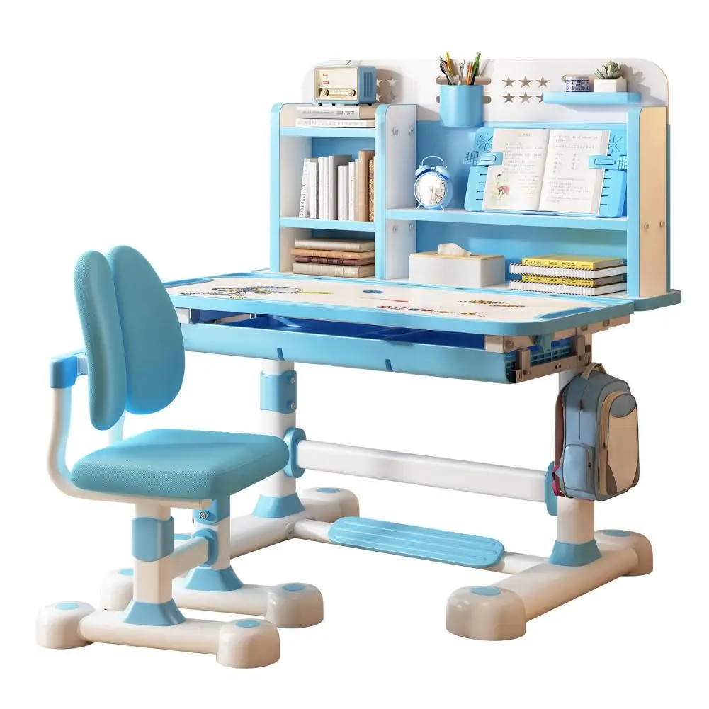 2 stks/set Kids Studie Bureaustoel Set, In Hoogte Verstelbare Kinderen School Studie Tafel Stoel Set met Zitcorrector, Ergonomische De