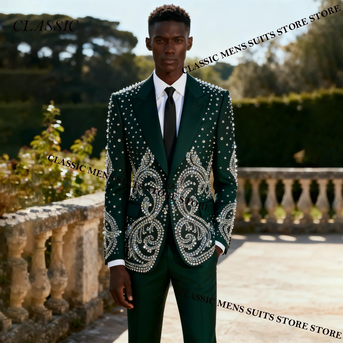 

Customized Luxury Elegant Design Men Suits Groom Male Blazers 2 Piece Crystal Diamond Wedding Party Slim Fit Tuxedos Ropa hombre