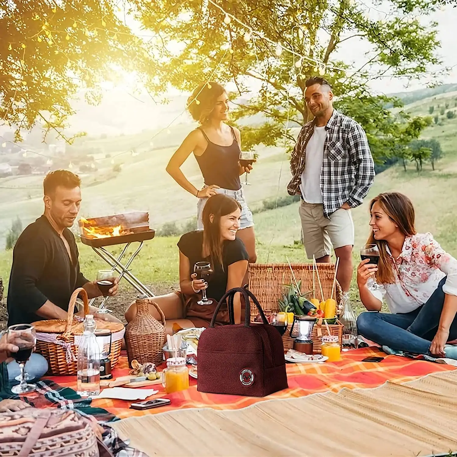 Bolsa de almuerzo con aislamiento con estampado de máscara, bolsa de cena más fresca, fiambrera portátil, bolsa de hielo, bolsas de comida para Picnic, bolsa de almuerzo para bolso de trabajo