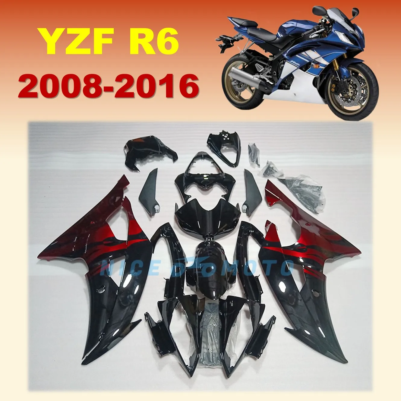 ZXMT Fairings Kits For YAMAHA YZF R6 2008 2009 2010 2015 2016 Red Black Motorcycle Fairing  YZFR6 08-16