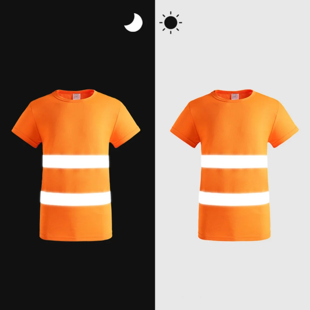 Round Neck Reflective Vest Collarless T-shirt Construction Site Fluorescent Short Sleeved T-shirt Cycling Outdoor Safety Suit