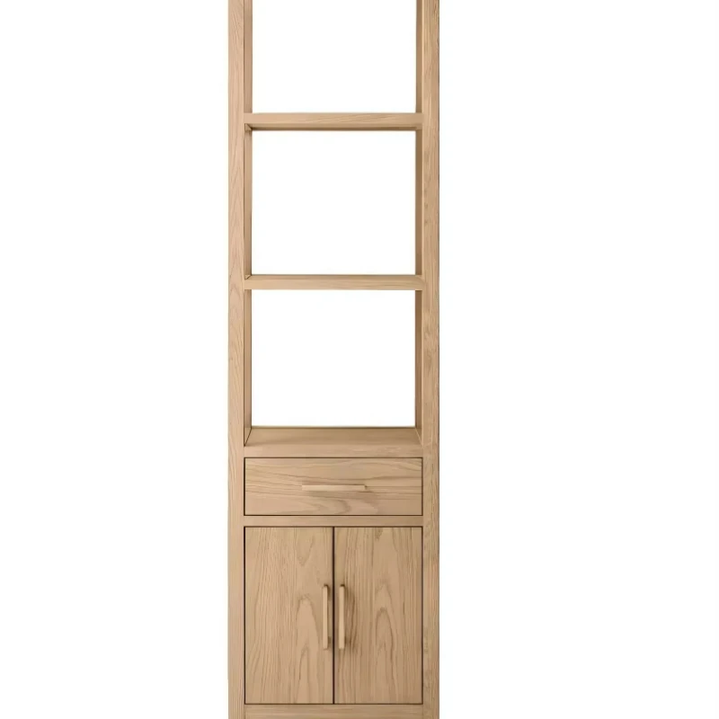 Solid wood French modern style high-profile bathroom cabinet with 3 open shelves and drawers, 2 door lockers for bathrooms