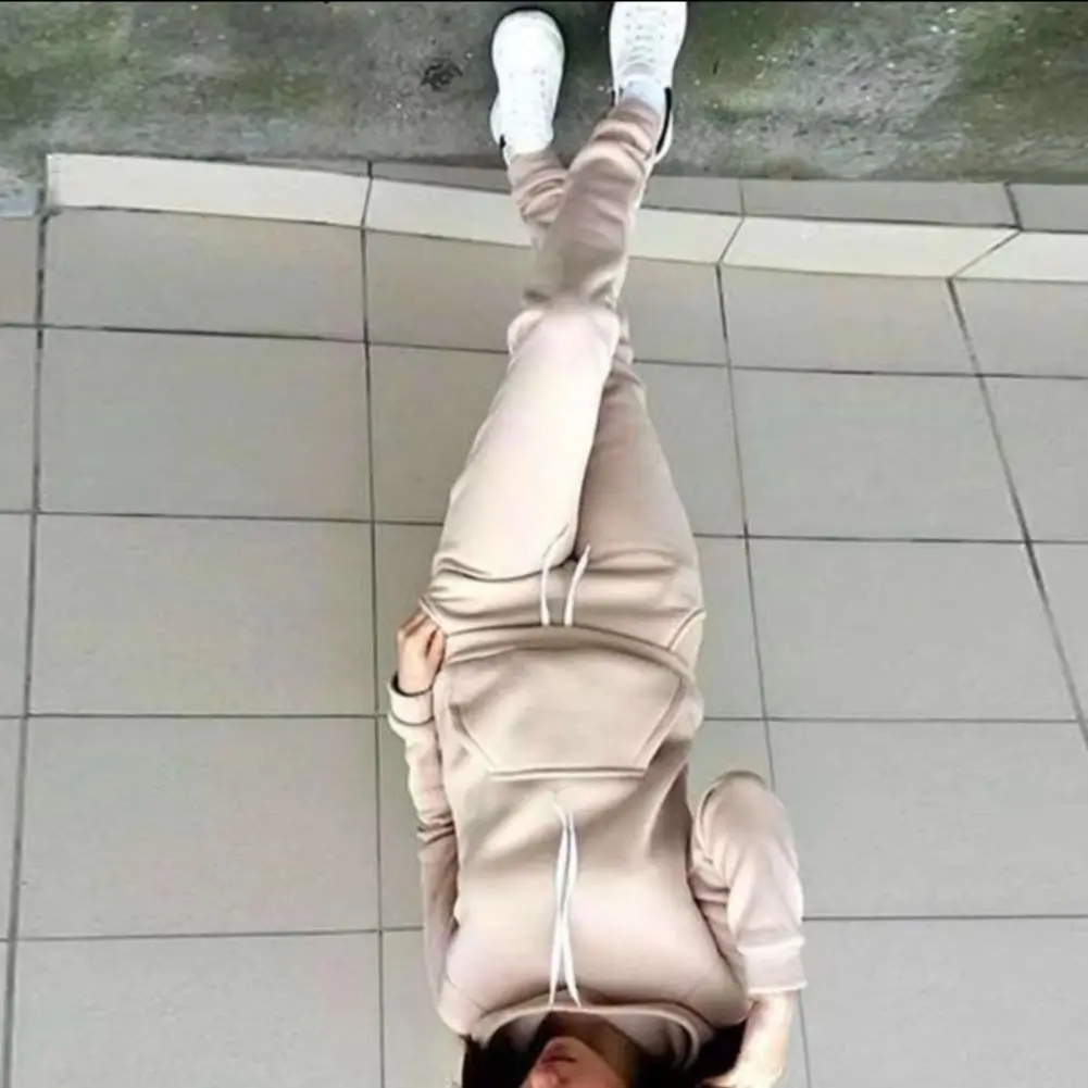 

2 Pcs/Set Women Hoodie Pants Suit Plush Thick Top Elastic Waist Ankle-banded Trousers Sport Fitness Outfit Fall Winter Tracksuit