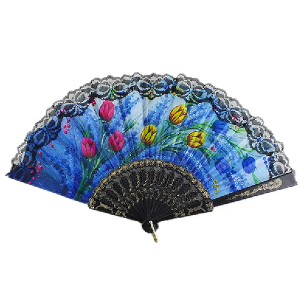 Spanish Flower Floral Fabric Lace Folding Hand Dancing Wedding Party Decoration Crafts Spain Fan