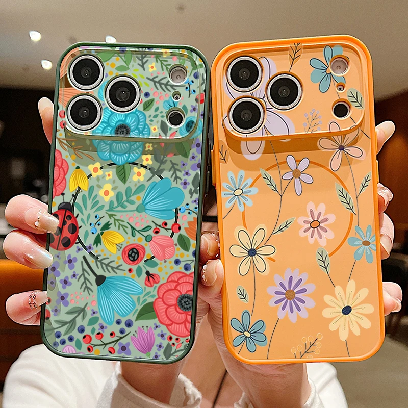 Магнитный чехол для телефона с романтическим садовым узором для iPhone 17 ProMax 16 15 14 13 Pro Max, совместимый с беспроводной зарядкой MagSafe, жесткая задняя крышка Магнитный чехол для телефона с романтическим садовым узором для iPhone 17 ProMax 16 15 14 13 Pro Max, совместимый с беспроводной зарядкой MagSafe, жесткая задняя крышка