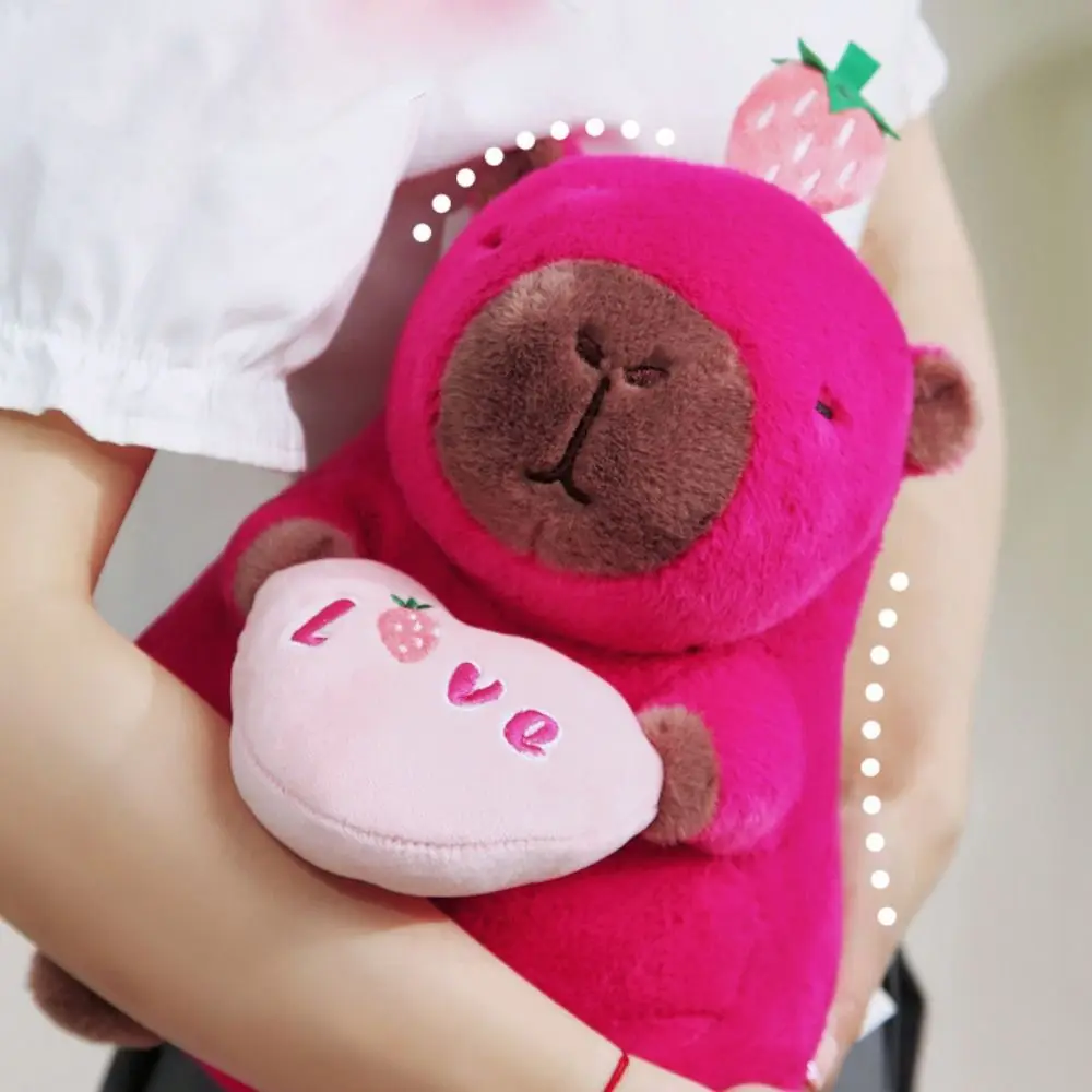 Capybara de simulación de fresa, juguete de peluche, muñeca bonita de amor, muñeco de peluche de capibara, capibara rosa, almohada de felpa suave de capibara