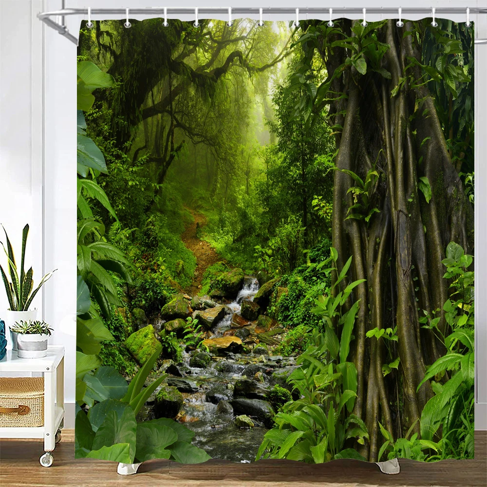 3D Printing Forest big Tree Bathroom Shower Curtain Natural Landscape Home Decoration Waterproof Bath Curtain with Hook Curtain