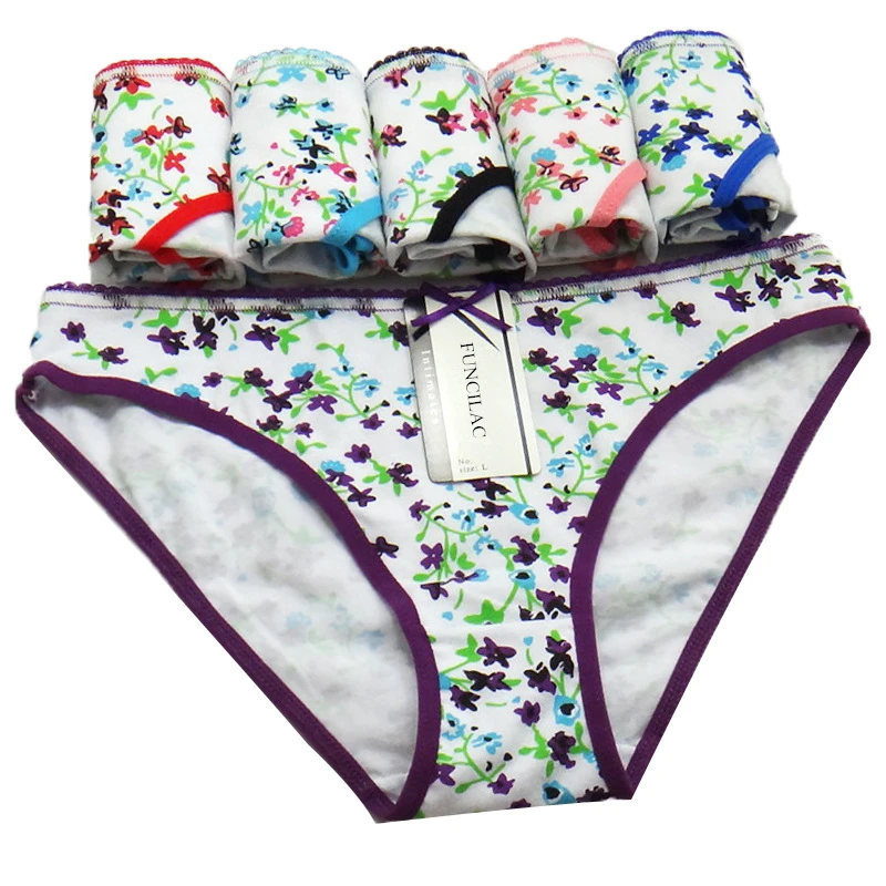 

Woman Underwear Cotton Sexy Panties Floral Printed Briefs Ladies Knickers Intimates For Women (5pcs/lot) SIZE M L XL