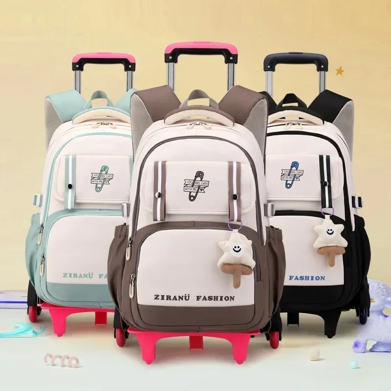 Kids School Backpack with Wheels Rolling Backpack for Girls Student Wheeled Backpack Trolley School Bag Travel Trolley Luggage