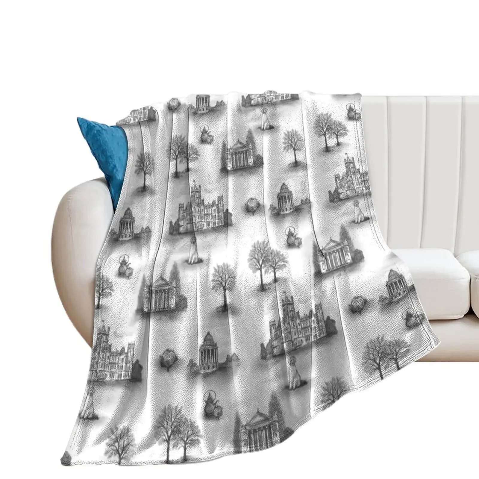 Black and Gray Downton Abbey Toile Throw Blanket bed plaid Thermal Blankets For Bed Flannels Blankets