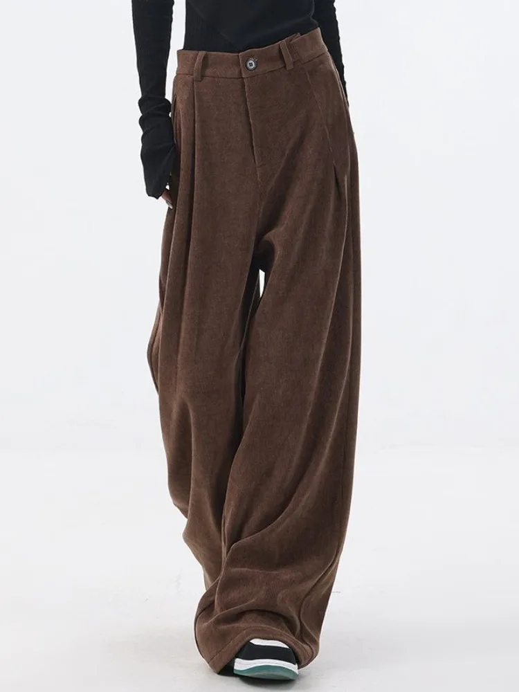 

HOUZHOU Vintage Baggy Corduroy Suit Pants Woman Korean Style Harajuku Burshed Trousers Japanese Thick Warm Slacks Autumn Winter