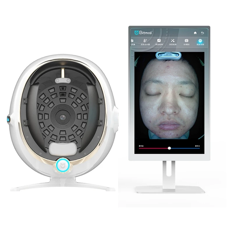 Mesin pemindai analisis kulit 3D, detektor Diagnosis wajah Digital Multi Bahasa AI penganalisa wajah cerdas mesin Salon kecantikan