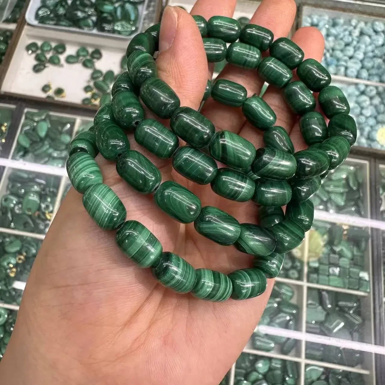 AAA Genuine Natural Green Malachite Chrysocolla Bracelet 8*11.5mm Women Men Healing Stone Stretch Rectangle Beads Crystal AAAAA