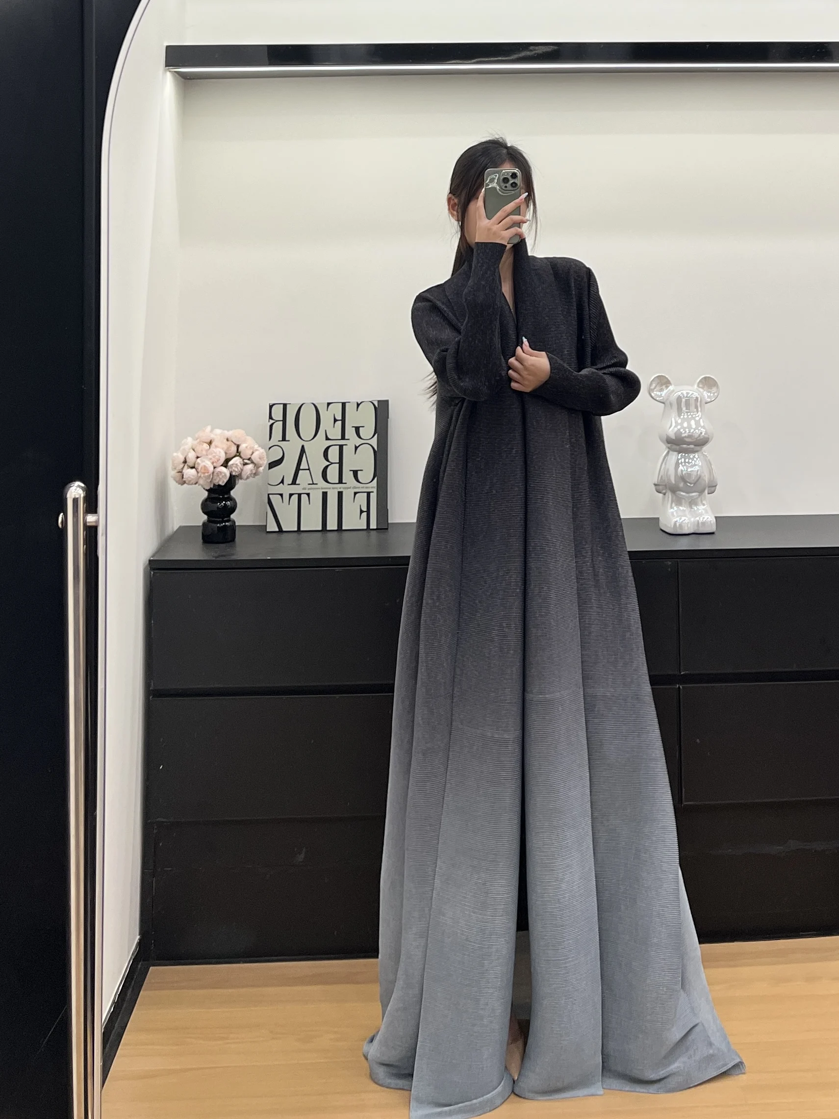 KAF Damen-Abaya, große Größe, Abaya 2025, Sommer, neuer Rundhalsausschnitt, Farbverlauf, Retro-Strickjacke, Krawatten-Design, lockere, große Festival-Kleidung