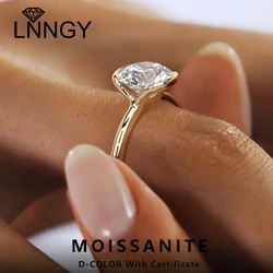 Lnngy-anillo de diamantes de moissanita con bisel de 6,5 MM para mujer, sortija de boda exquisita, anillos solitario de Plata de Ley 925, joyería de moda