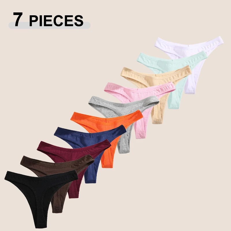 7Pcs/Set Seamless Cotton Panties For Women Sexy Low Waist Cotton Soft Thongs Ladies Solid Color Underpants Breathable G-strings