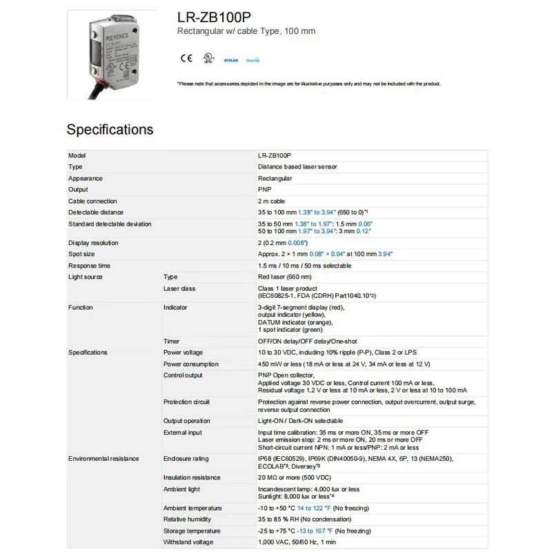 LR-ZB100P مستشعر الإزاحة بالليزر الأصلي الجديد KEYENCE، متوفر في المخزون، مرحبا بكم في التشاور.
