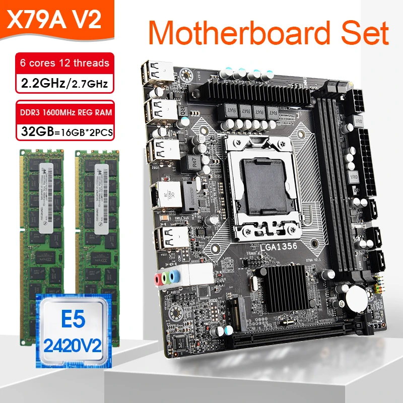 X79 LGA 1356 Kit Motherboard CPU Intel Xeon E5 2420 V2 And 2*8GB=16GB DDR3 Ram 1600MHz ECC REG Support NVME M.2 Kit