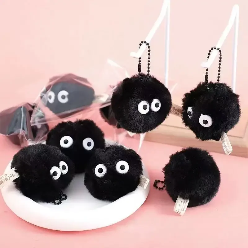 Figurines de boules de charbon pour animaux de compagnie, 5/10 pièces, porte-clés, accessoires mignons en peluche, boule de charbon noire, pendentifs de sac de dessin animé